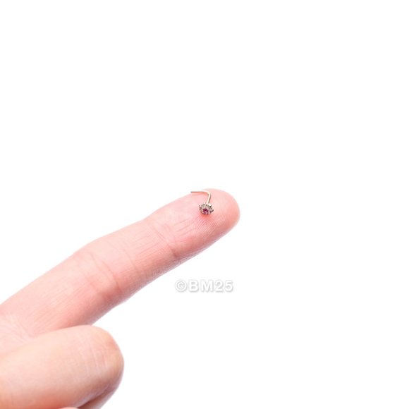 14 Karat Gold Glistening Multi-Gem Flower Sparkle L-Shaped Nose Ring - Picture 2 of 5